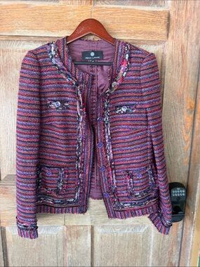 Rena Lange Multicolor Striped Tweed Blazer with Purple Accents